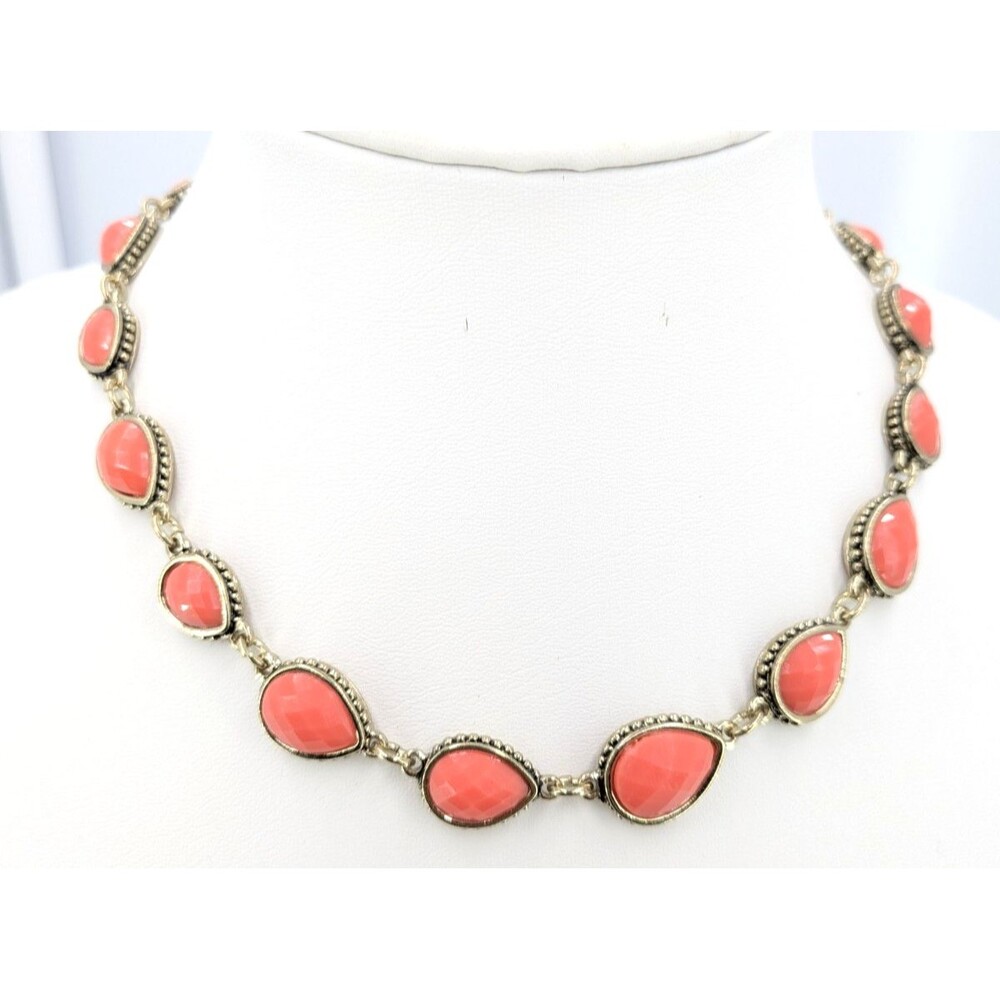Napier Necklace Coral Orange Resin Cabochon Gold Tone Collar 19 in Signed 40 g